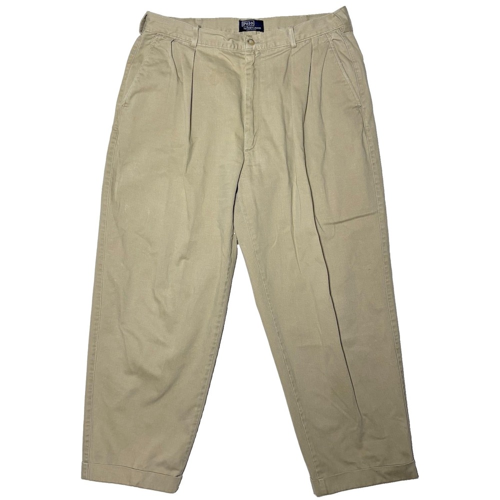 Vintage Polo Ralph Lauren Chino Pants Pleated Trousers Made In USA Mens 36x34